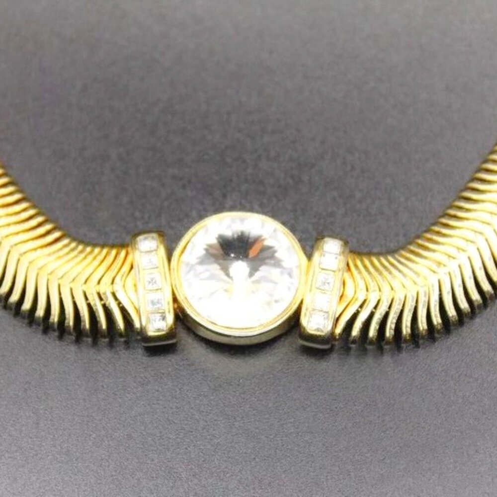 Vintage Erwin Pearl PEP Signed Slinky Gold Plated Focal Rhinestone Necklace